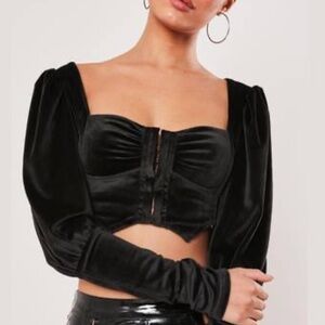 Misguided Black Velour Crop Top